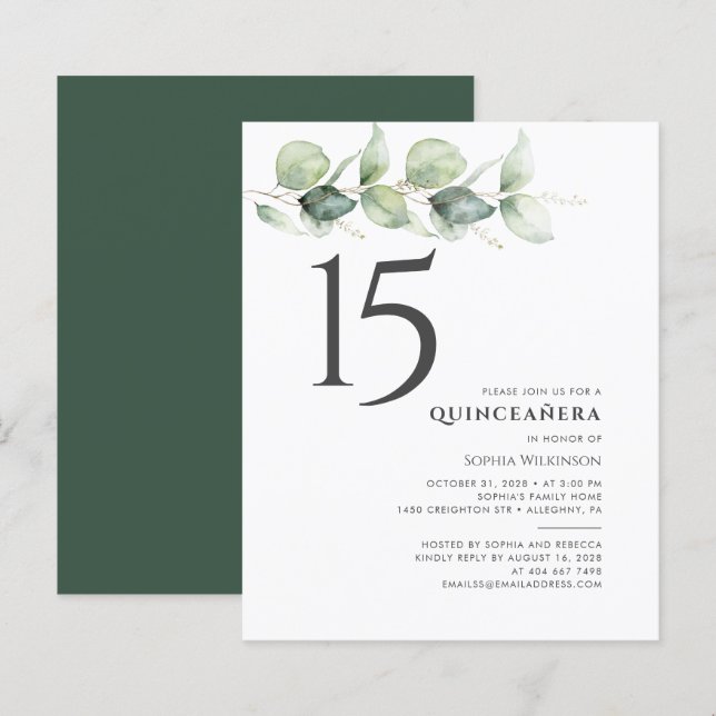 Budget 15:e födelsedagen Eucalyptus Quinceanera In (Fram/baksida)