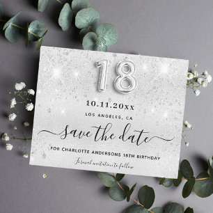 Budget 18-årsdag silver glitter spara datumet