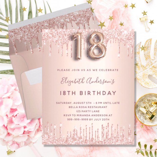 BUDGET 18:e Födelsedag Rose Guld Glitter Rosa Lyx (Skapare uppladdad)