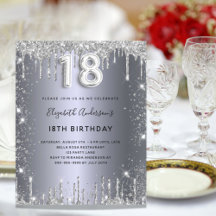 Budget 18:e Födelsedag Silver Glitter Inbjudan