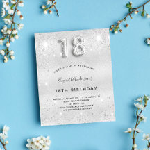 Budget 18:e Födelsedag Silver Glitter Inbjudan