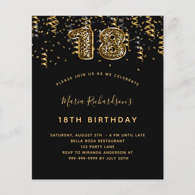 Budget 18: Svart guld leopard party (Framsida)