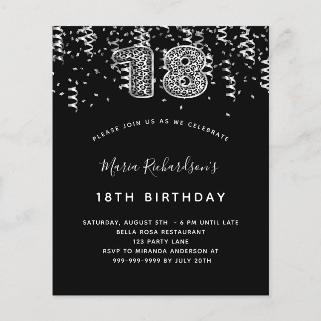 Budget 18: Svart silver leopard party (Framsida)