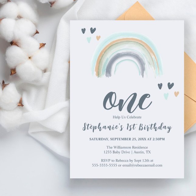 Budget 1-års födelsedag Blå Boho Regnbåge (Skapare uppladdad)