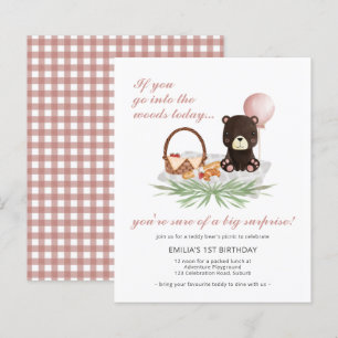 Budget 1 Birthday Nalle Picnic Rosa Inbjudan