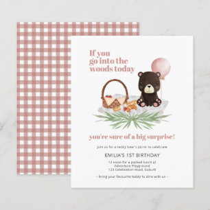 Budget 1 Birthday Nalle Picnic Rosa Inbjudan