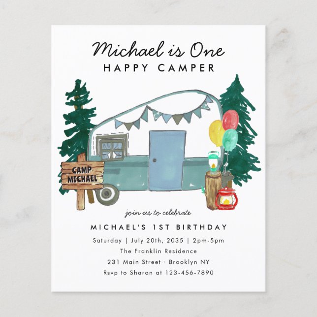 Budget 1 Lycklig Camper Skogen Camping 1:a födelse (Framsida)
