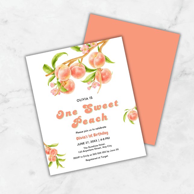 Budget 1 Sweet Peach Fruit 1:a födelsedagen Inbjud (Budget One Sweet Peach Fruit 1st Birthday Invitation   )