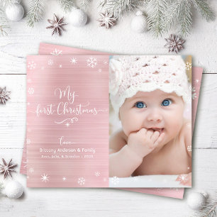 Budget 1st Semester Baby Foto Snöflingor Rosa Kort
