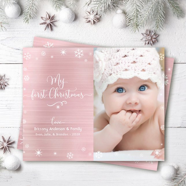 Budget 1st Semester Baby Foto Snöflingor Rosa Kort (Skapare uppladdad)