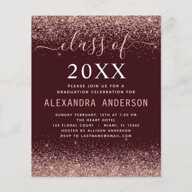 Budget 2022 Burgundy Studenten Rosa Glitter Flygblad (Framsidan)