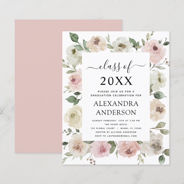 Budget 2022 Dusty Ro Rosa Studenten Blommigt (Fram/baksida)