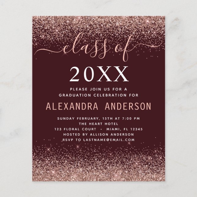 Budget 2022: Foto Burgundy Studenten Rosa Glitter Flygblad (Framsidan)