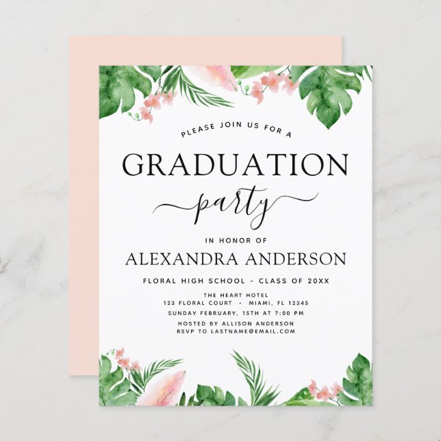 Budget 2022 Studenten Tropical Handflatan Blommigt (Fram/baksida)