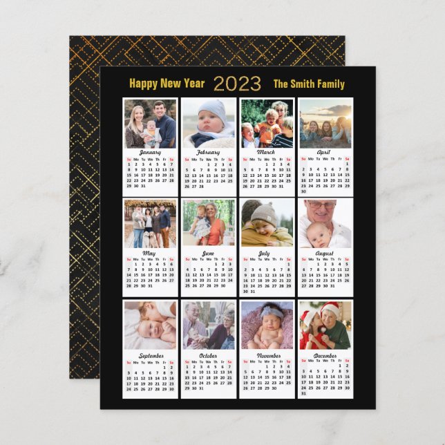 Budget 2023 Calendar Photo Modern Guld-skriptkort (Fram/baksida)