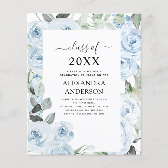 Budget 2023 Dusty Blue Studenten Blommigt Grey Flygblad (Framsidan)