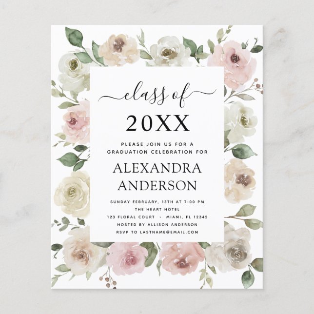 Budget 2023 Dusty Ro Rosa Studenten Blommigt Flygblad (Framsidan)