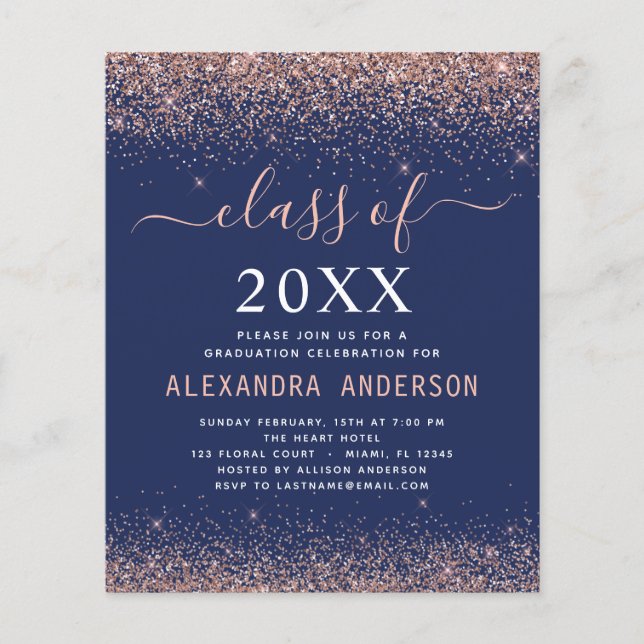 Budget 2023 Inbjudan till marinblått Studenten Flygblad (Framsidan)