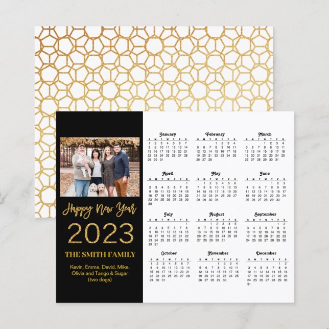 Budget 2023 Modern Guld-fotokalenderkort för skrip (Fram/baksida)