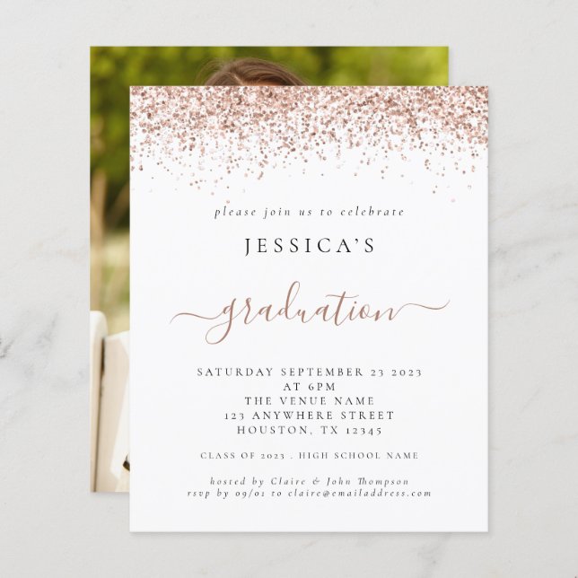 Budget 2024 Examen Foto Rosa Guld Glitter (Fram/baksida)