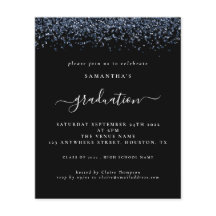 Budget 2024: Grad Party Blue Glitter Black Inbjuda