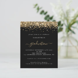 Budget 2024 Studenten Guld Glitter Svarta Inbjudan