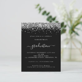 Budget 2024 Studenten Silver Glitter Svarta Inbjud