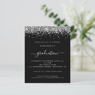 Budget 2024 Studenten Silver Glitter Svarta Inbjud