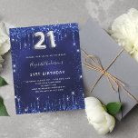 Budget 21:a födelsedag blått silver glitter<br><div class="desc">En modern,  snyggt och glamorös inbjudan till 21-årsdagen party. En marin blå bakgrund,  dekorerad med faux glitter damm. Den blå färg är ojämn. Anpassa och lägg till ditt namn och information om party. Nummer 21 skrivs med ett stil-teckensnitt,  skript,  silver-färgad.</div>