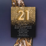 Budget 21:a födelsedag Svart & Guld-inbjudan<br><div class="desc">Elegant,  giftig inbjudan med guld glitter på svart bakgrund. Även med faux foil Balloon typography. Alla inslag kan redigeras. Enkel att anpassa med din unika information.</div>