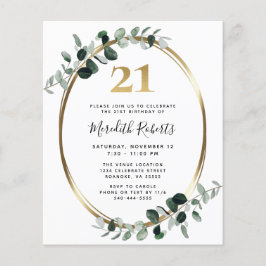 Budget 21-årsfirande Eukalyptus Guld Festinbjudan