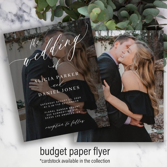 Budget 2 bilder elegant skrivet bröllopsinbjudan flygblad (Skapare uppladdad)