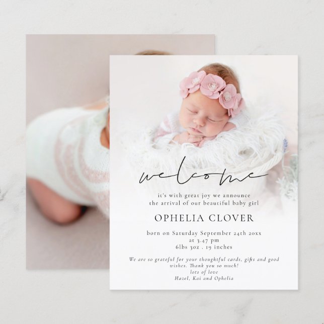 Budget 2 Bilder Överlapp Guld Välkommen Födelse (Fram/baksida)