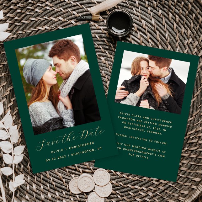 Budget 2-Foto Emerald Guld Save the Date (Skapare uppladdad)