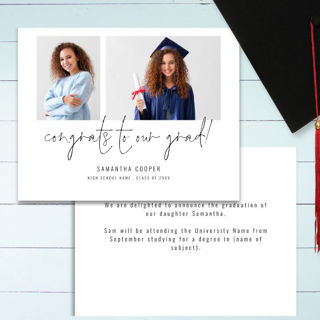 Budget 2 Foto Gratulerart till Grad-meddelande (front and back view)
