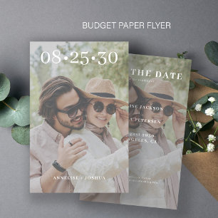 Budget 2 fotomodern avslappnad bröllop spara datum flygblad