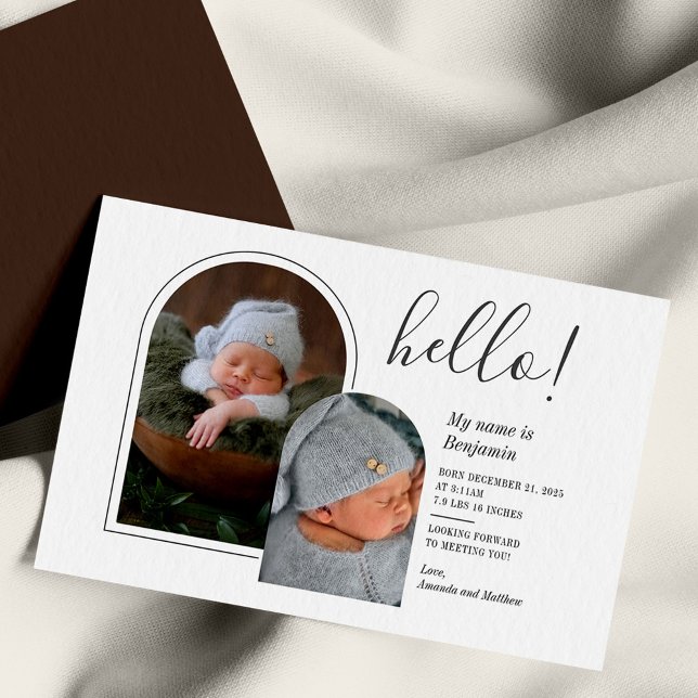 Budget 2 Foton - Hand-Lettered Birth-meddelande Anteckningskort (Baby Photos Birth Announcement Note Card)