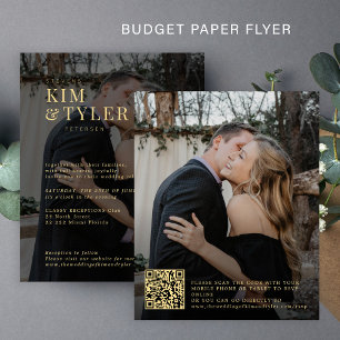 Budget 2 foton QR guld svarta bröllopsinbjudan Flygblad