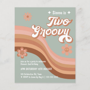 Budget 2 Groovy Retro Daisy Sage Rosa Inbjudan