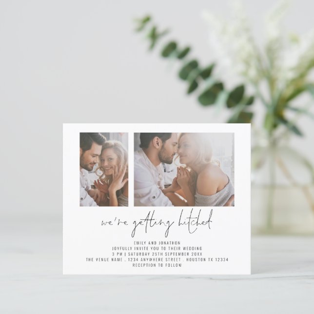 Budget 2 Photo Get Hitched Wedding-inbjudan (Stående Fram)