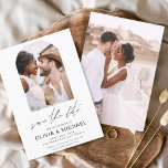 Budget 2 Photo Simple Save the Date Bild Flygblad<br><div class="desc">Budgetfoto och personlig på framsidan och baksidan av eleganten och modernt Spara datumbröllopsinbjudningar - innehåller vacker och elegant skripttypografi för den speciella Bröllopsdagen firande.</div>