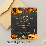 Budget 30 år kronisk minskning 30års födelsedag pa flygblad<br><div class="desc">Gult guld och rostfri orange hösten sjunker solblommor, druvor, två röda glasögon från vin och en vattenfärgspumpa över en mörk brun ladugårdstrumsbakgrund skapar en elegant till 30 års BUDGET-prisvärd födelsedagsfest PAPPER inbjudan till FLYER med ett handskrivet trendig-typografi. Lämpligt för traditionell rustik | LAND | Jordbruksföretag | Vinodling på bakgården manar...</div>