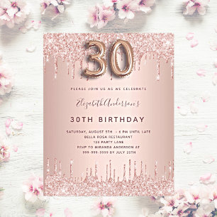 Budget 30-årsfirande rose gold glitter-inbjudan