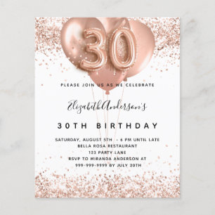 Budget 30-årsfirande roséguld ballonger inbjudan