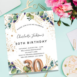 Budget 30års födelsedag eucalyptus greenery glitte