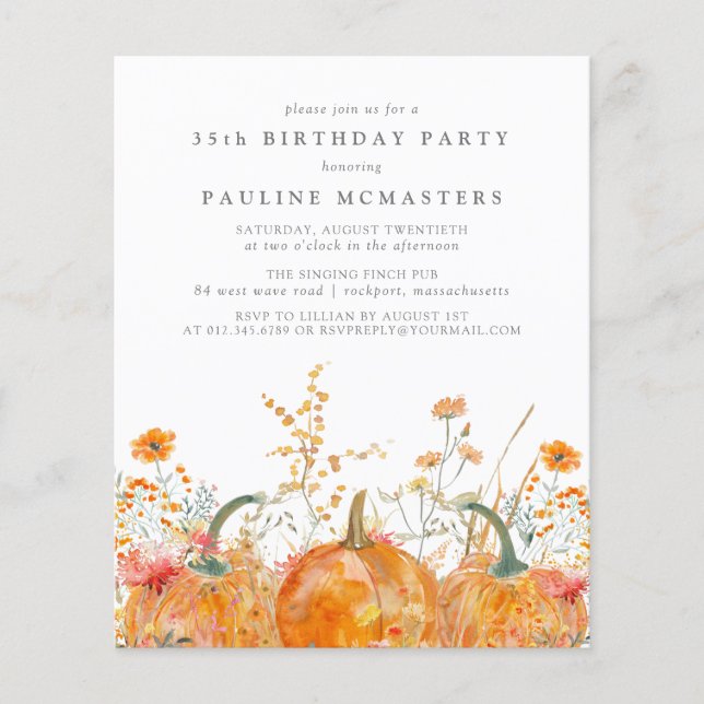 BUDGET 35e Birthday Pumpkin Wildblomma Fall (Framsida)