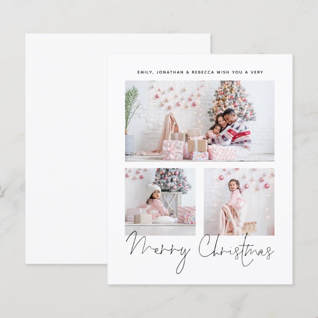 BUDGET 3 Bilder Familj Text Merry Christmas Kort (Fram/baksida)