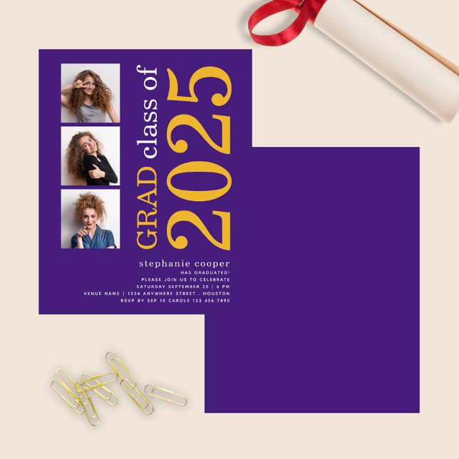 Budget 3 foto fet 2025 Lila Studenten Inbjudan (front and back view)