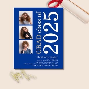 Budget 3 foto Fetstil 2025 Blå Examen Inbjudan