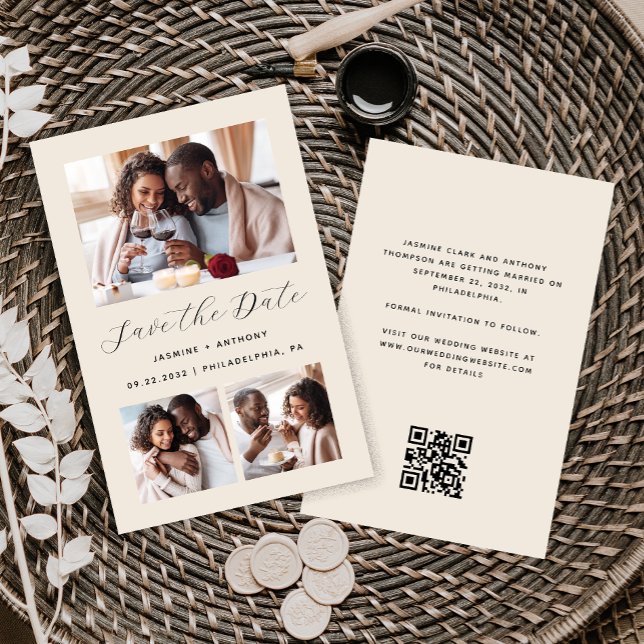 Budget 3-Foto QR-kod Beige Spara datum (Skapare uppladdad)